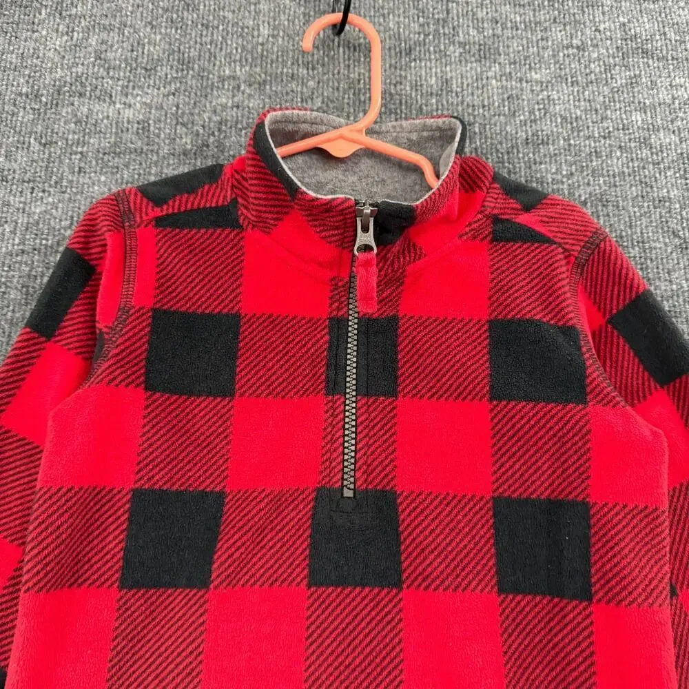 Carters Fleece 1/4 Zip Pullover Jacket Size 4T Buffalo Plaid Red Black